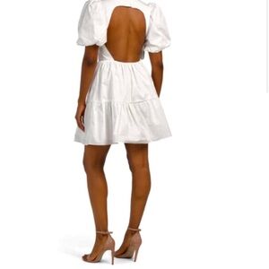 Anthropologie brand: ENDLESS ROSE White Puff Sleeve Open Back Mini Dress